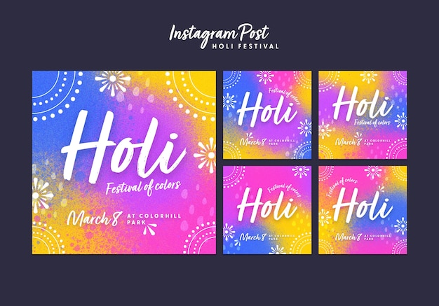 PSD holi 축제 instagram 게시물 템플릿 디자인