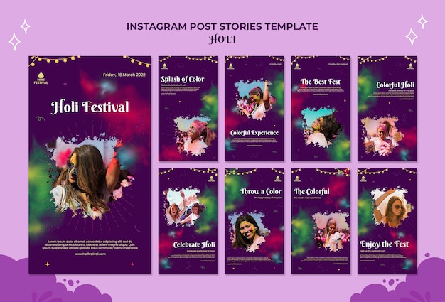 PSD holi festival instagram verhalen sjabloon