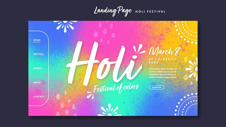 PSD holi 축제 방문 페이지 템플릿 디자인