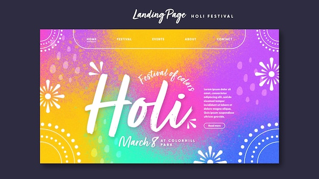 PSD holi festival landing page template design