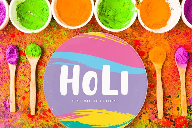 Mockup di festival di holi con piatto rotondo