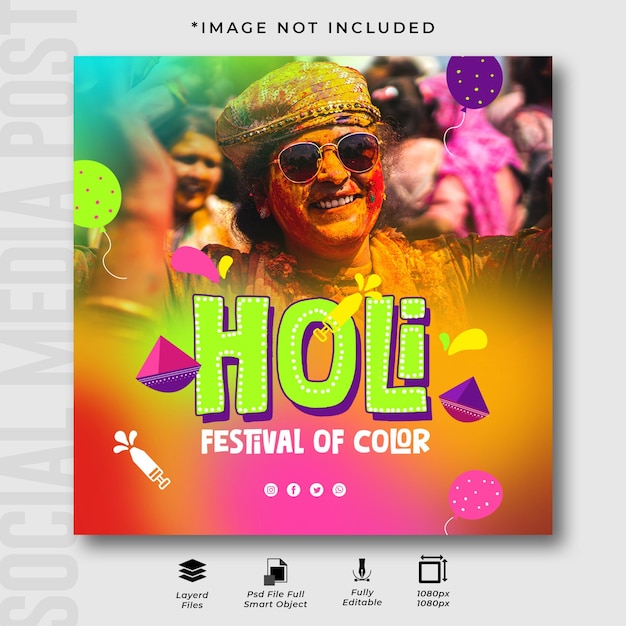 Holi festival social media instagram post template design