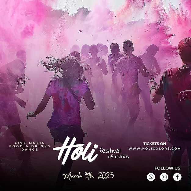 PSD holi festival social media post sjabloon ontwerp