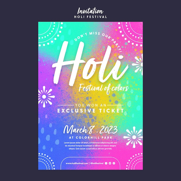 Holi festival uitnodiging sjabloonontwerp