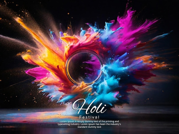 Holi festival wensen banner met kleurrijke splash achtergrond