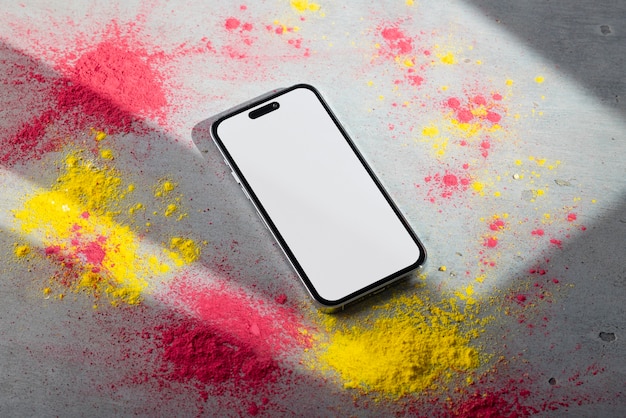 PSD holi festival with  smartphone mockup