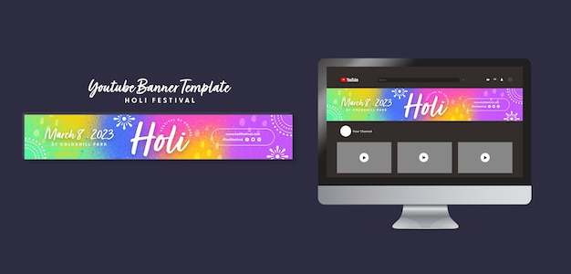 PSD holi festival youtube banner sjabloonontwerp