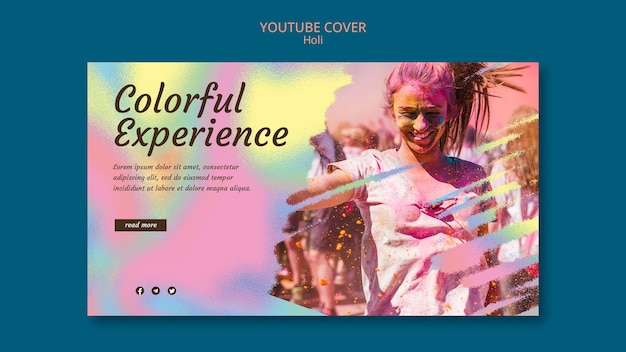 PSD design del modello di copertina di holi festival youtube