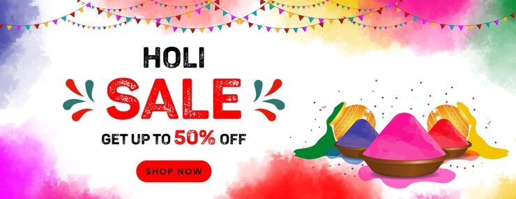 PSD holi sale offer banner with color fog background design