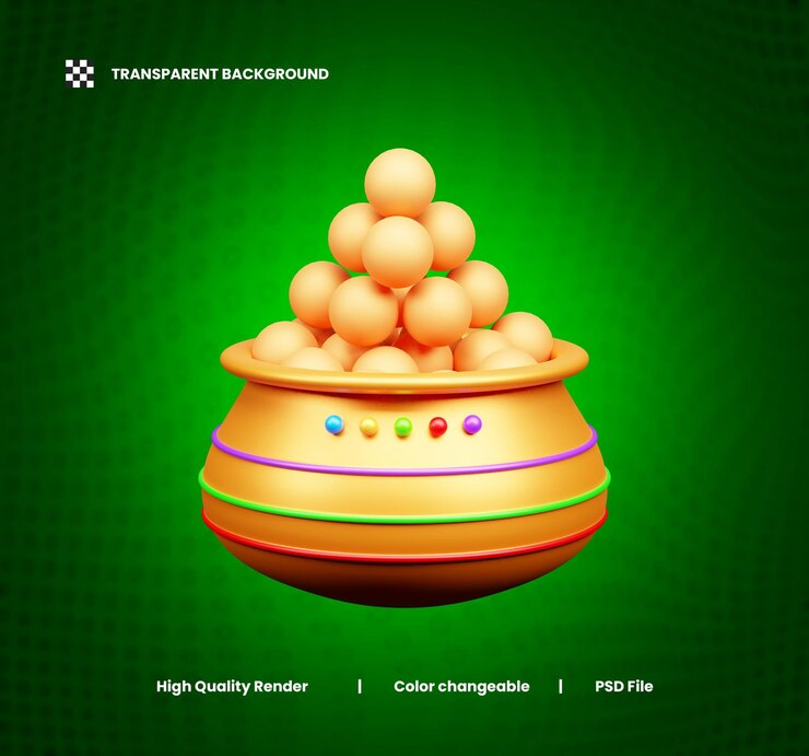 PSD holi sweets with pot 3d illustration or holi sweets 3d icon