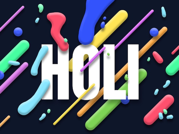 PSD holi text effect with 3d coloured spots on a dark background