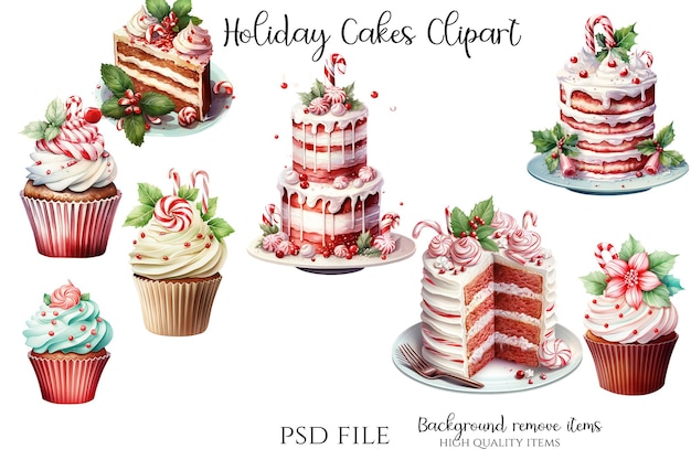 Holiday Cakes Cliart Illustratie Hoge kwaliteit PSD