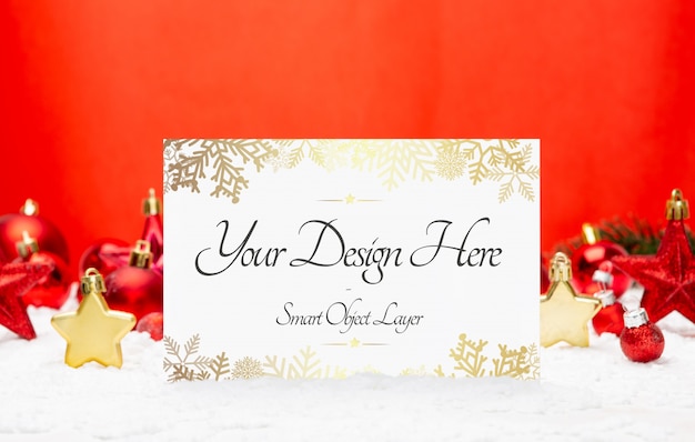 Holiday Card and red Decorations Mockup