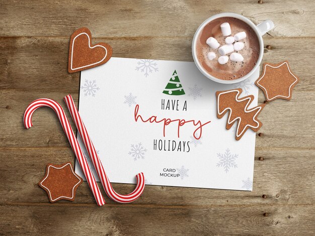 Holiday greeting card mockup with Christmas decoration