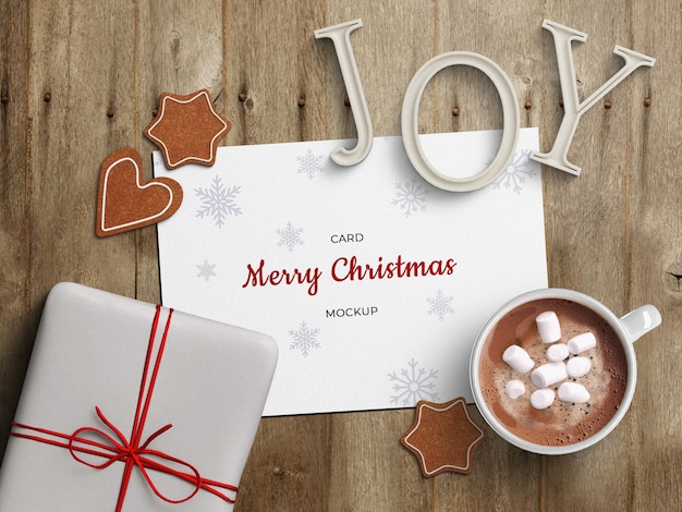 PSD holiday greeting card mockup with hot drink