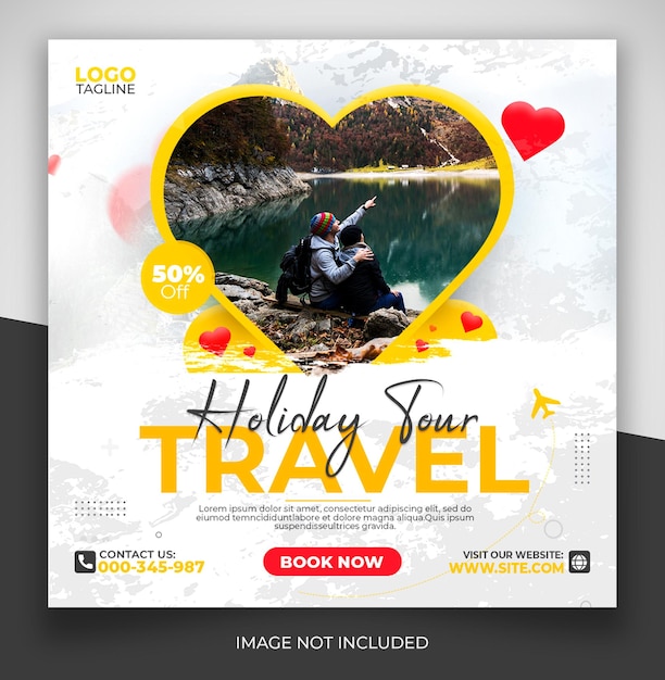 休日の愛の旅行とツアーの冒険ソーシャルメディアのinstagramまたはfacebookの投稿デザインテンプレート