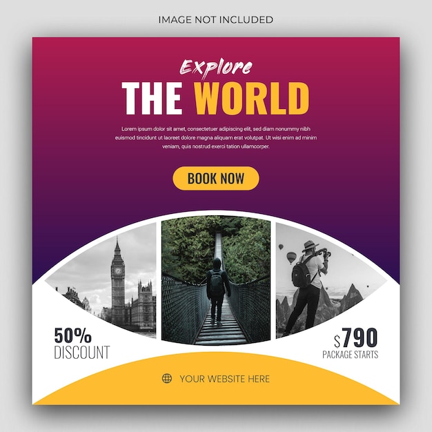 Holiday package social media post template for travel agency