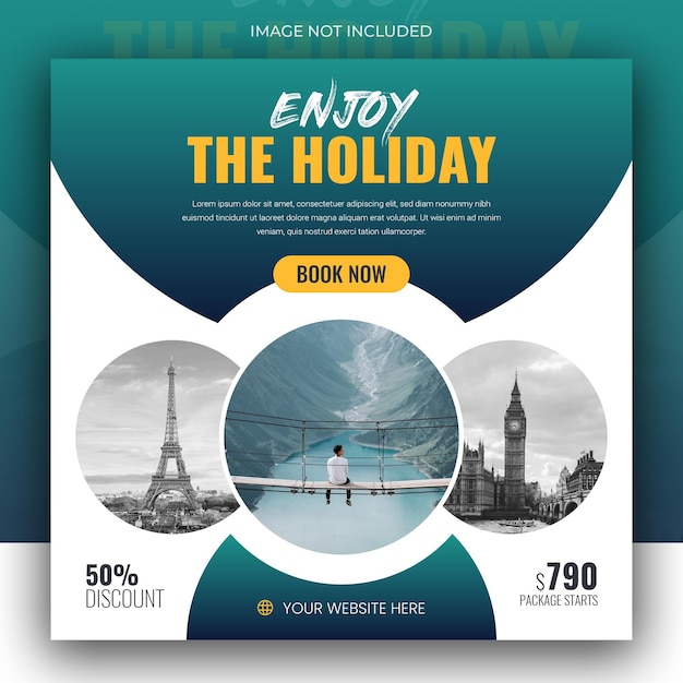 Holiday package social media post template for travel agency