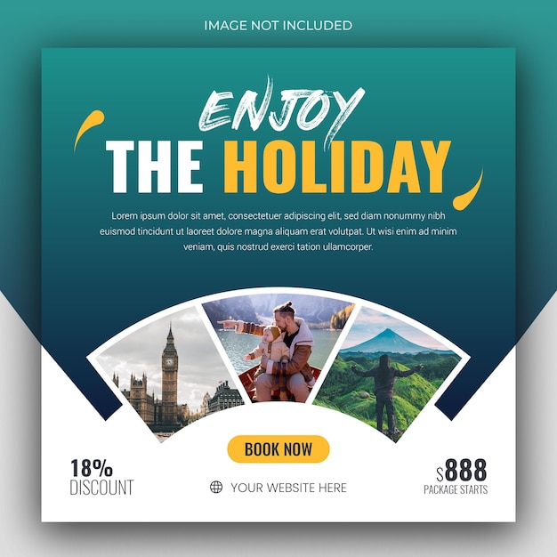 Holiday package social media post template for travel agency