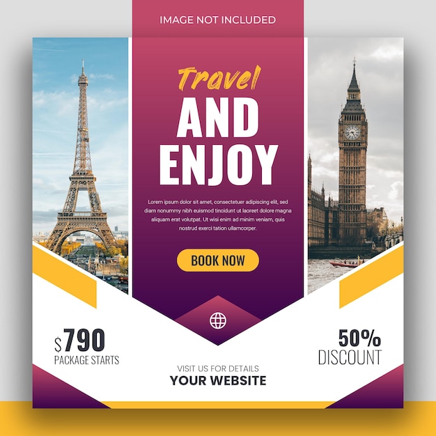 Holiday package social media post template for travel agency