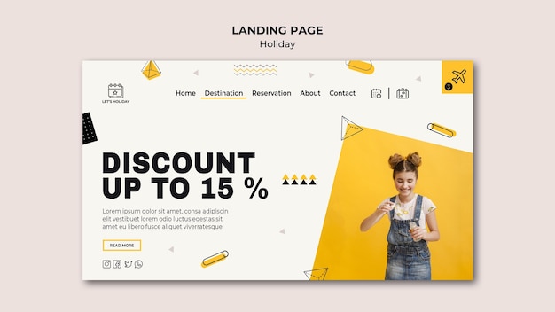 Holiday party and cute girl landing page template