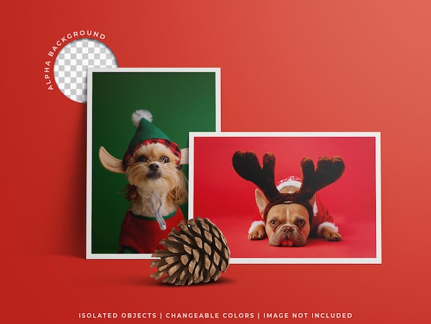Праздничный пост поздравительная рамка фото рождественские открытки макет с украшением изолированы