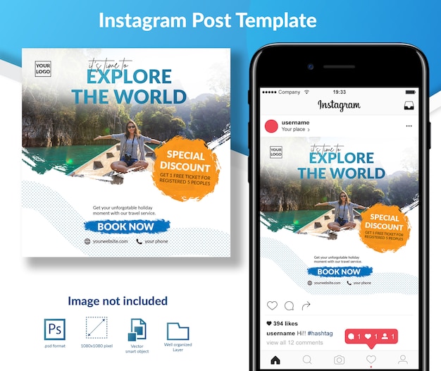 Holiday travel social media post template