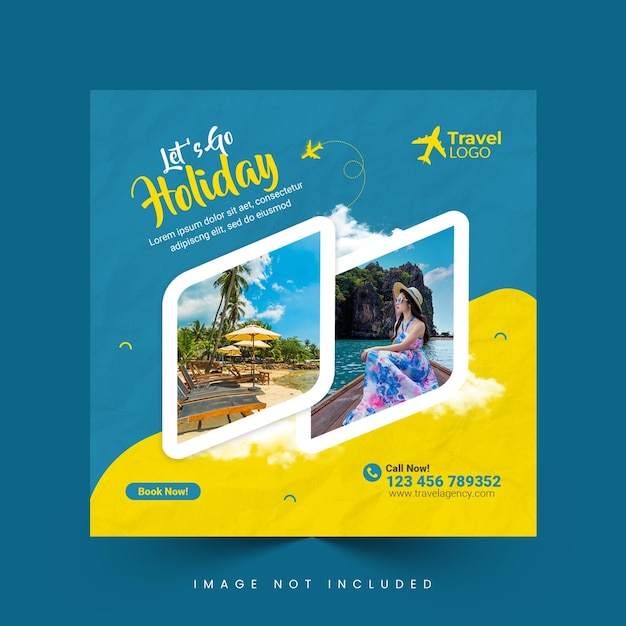 Holiday travel traveling or summer beach travelling social media post or web banner template design