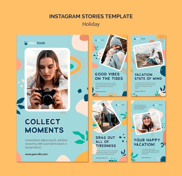 Collezione di modelli di storie di instagram di vacanze