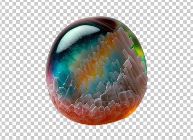 A hollow jelly sphere with a geode like crystalized interior