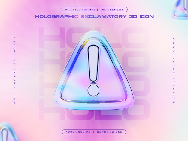 Holograficzna ikona wykrzyku Izolowana ilustracja renderowania 3D