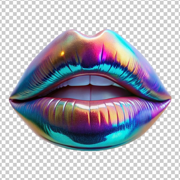 PSD holografische lippen van chroommetaal doorzichtige achtergrond