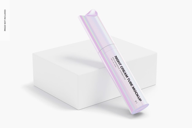 Holografische Nachtcrème Tube Mockup, Leunend