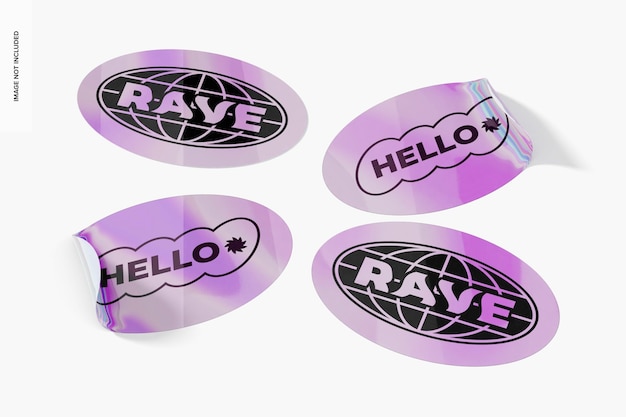 Holografische ovale sticker set mockup