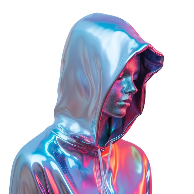 PSD holografische vrouw met hoodie met etherische gloed generatieve ai