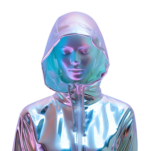 PSD holografische vrouw met hoodie met etherische gloed generatieve ai