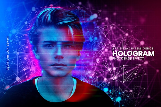 PSD hologram artificial intelligence photoshop effect