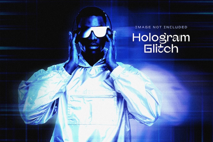 PSD hologram glitch photo effect