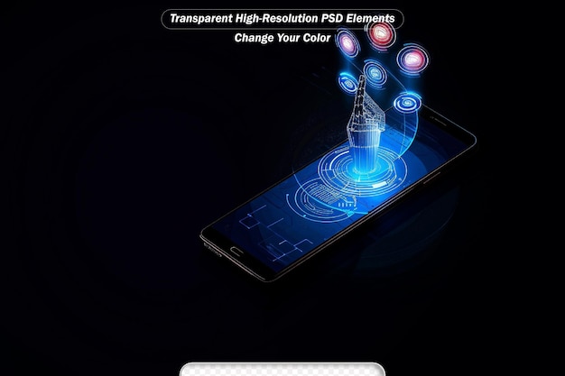 PSD ホログラムスタイルの未来主義的なデザイン 青い背景のイラスト