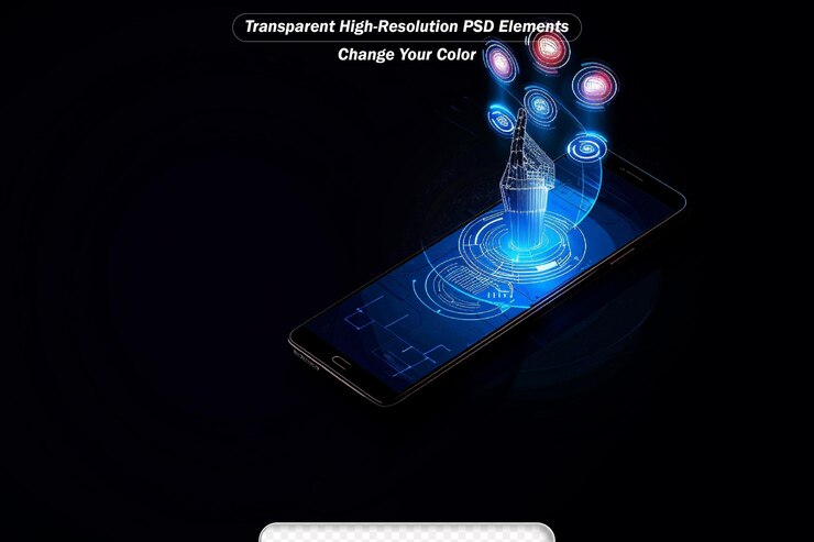 PSD hologram style futuristic design blue background illustration