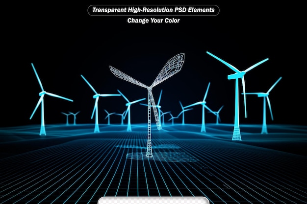 PSD hologramma del concetto di energia verde delle turbine eoliche