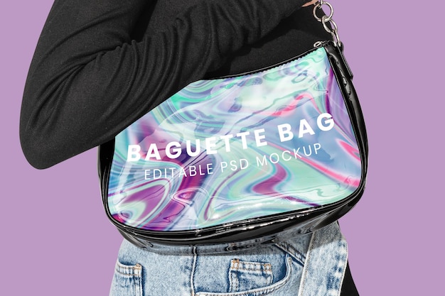 Mockup di borsa baguette olografica psd