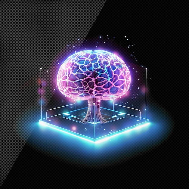 PSD holographic brain neon light effect isolated transparent background