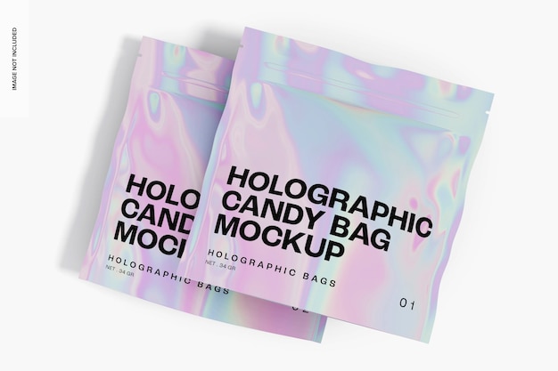 Holographic candy bags mockup, top view