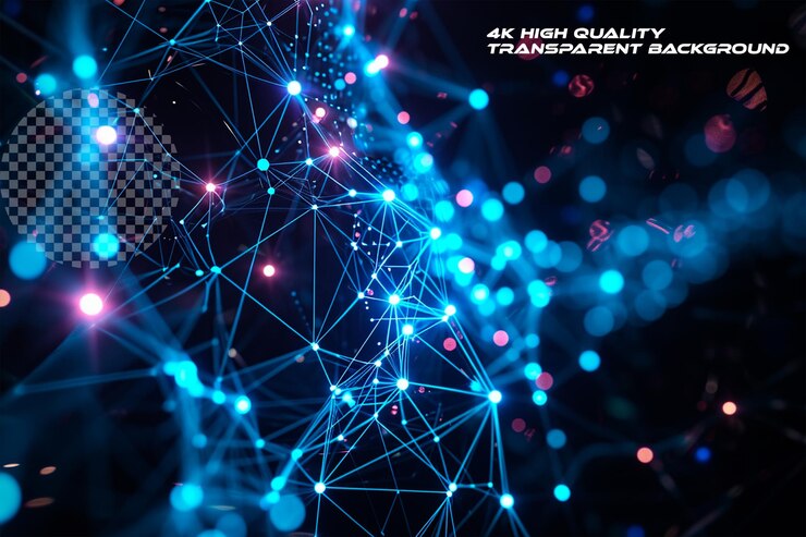 PSD holographic coding structure network of nodes on transparent background