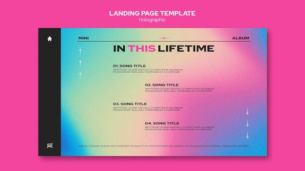 PSD ホログラフィックデザインテンプレートのランディングページ