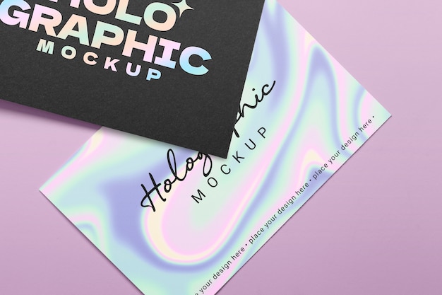 PSD holographic effect mockup on business card