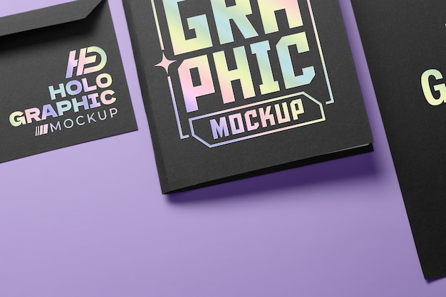 Holographic effect on stationery mockup