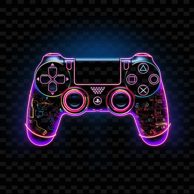 PSD holographic gaming borderline design neon lines style gamepa png y2k shapes transparent light arts