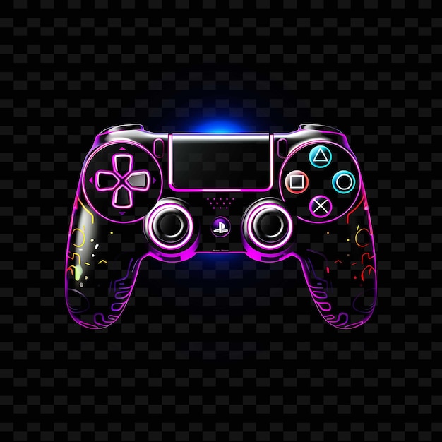 PSD holographic gaming borderline design neon lines style gamepa shape y2k neon light art collections